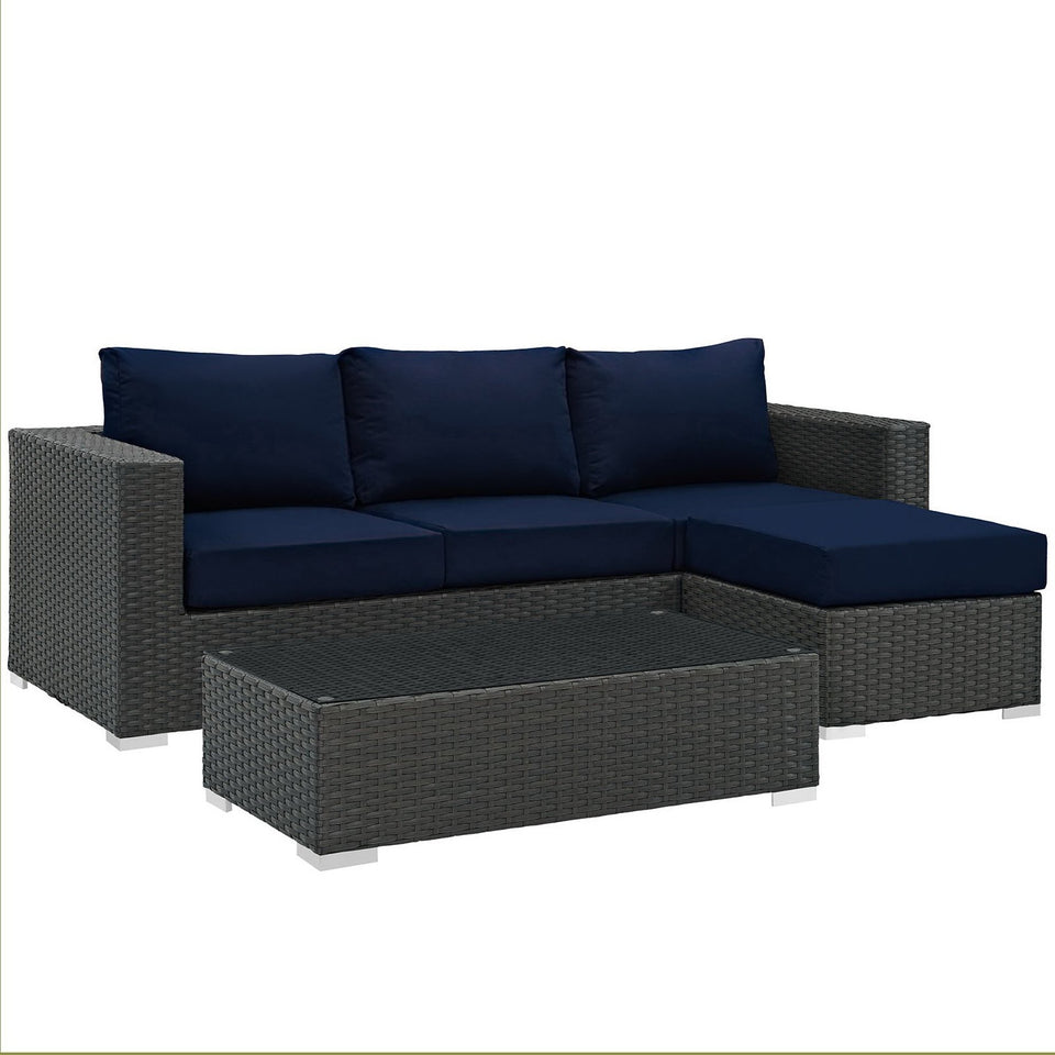 Sojourn 3 Piece Outdoor Patio SunbrellaÂ® Sectional Set by Modway