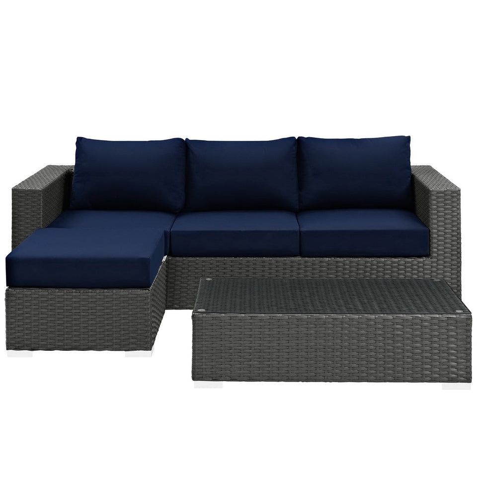 Sojourn 3 Piece Outdoor Patio SunbrellaÂ® Sectional Set by Modway