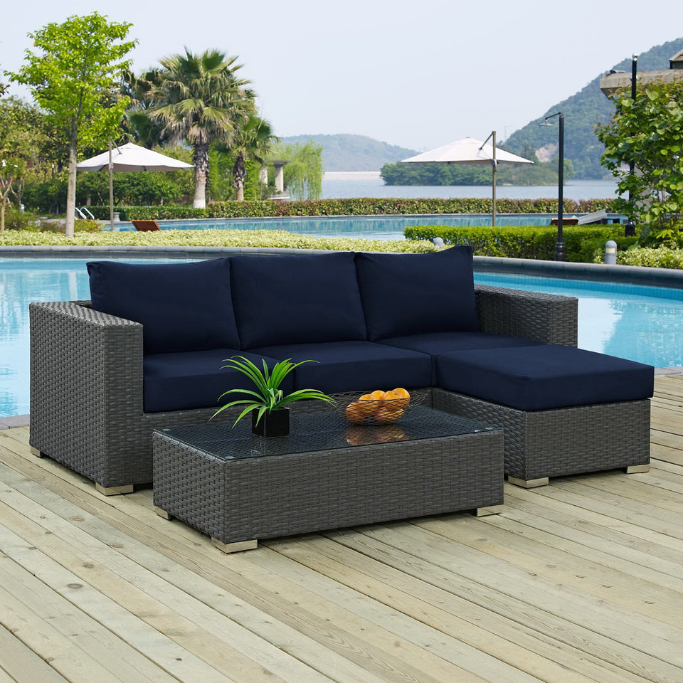 Sojourn 3 Piece Outdoor Patio SunbrellaÂ® Sectional Set by Modway