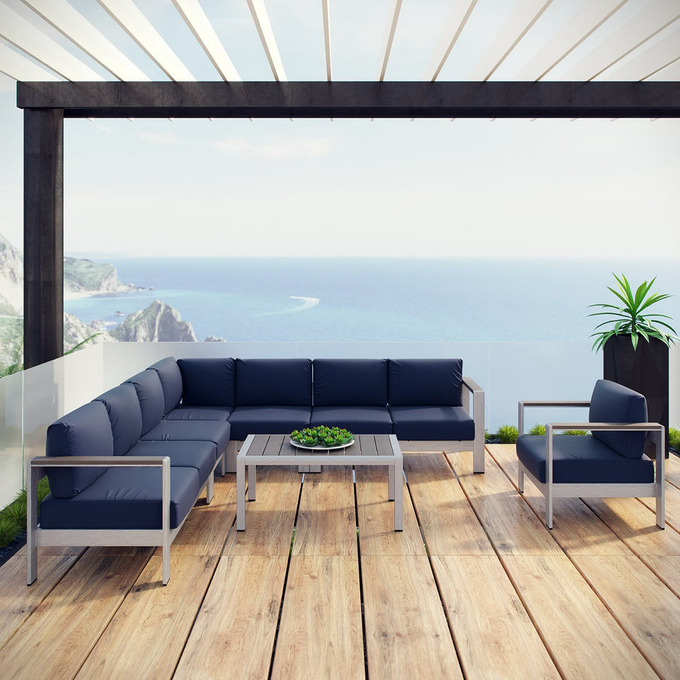Shore 7 Piece Outdoor Patio Aluminum Sectional Sofa Set by Modway