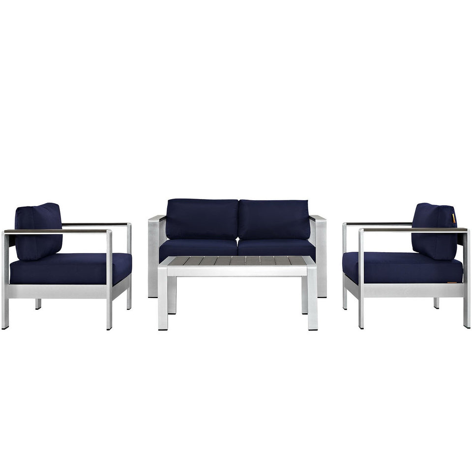 Shore 4 Piece Outdoor Patio Aluminum Sectional Sofa Set by Modway
