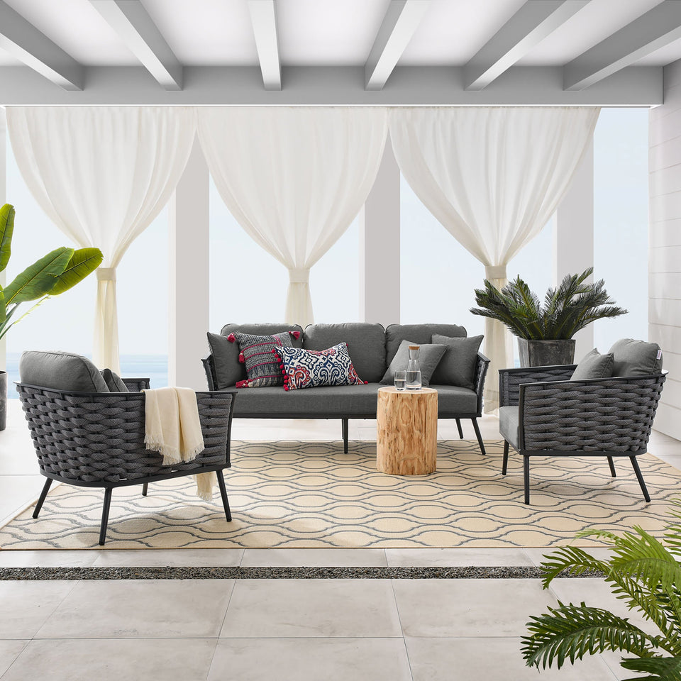 Stance 3 Piece Outdoor Patio Aluminum Sectional Sofa Set by Modway