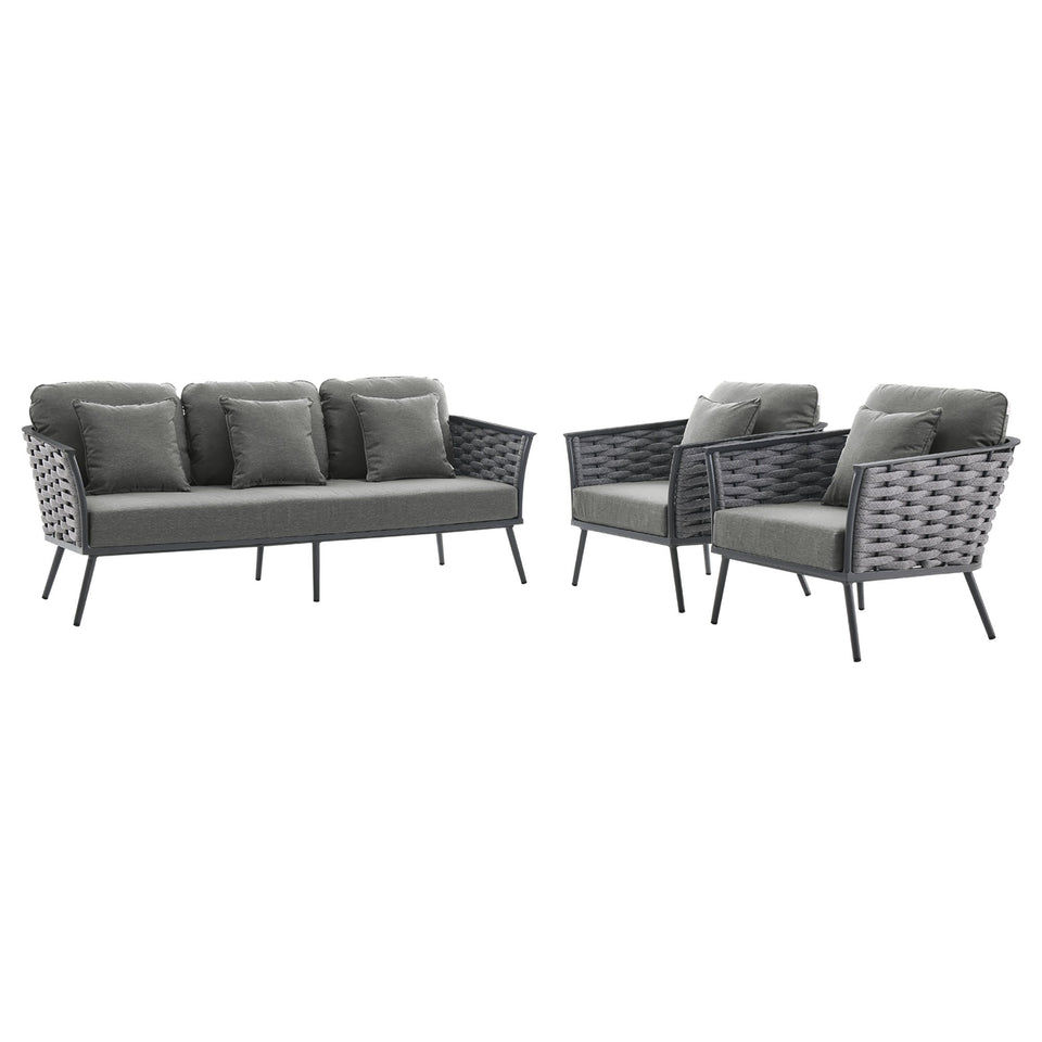 Stance 3 Piece Outdoor Patio Aluminum Sectional Sofa Set by Modway