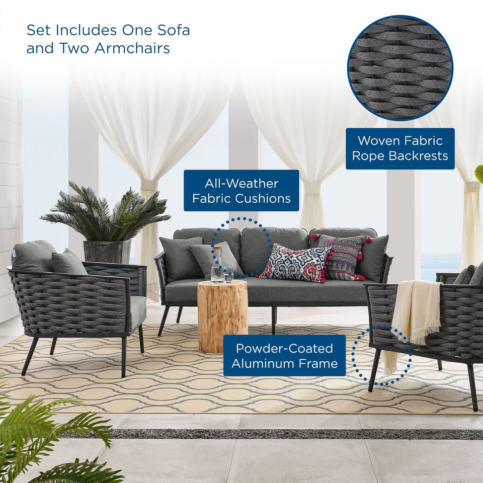 Stance 3 Piece Outdoor Patio Aluminum Sectional Sofa Set by Modway