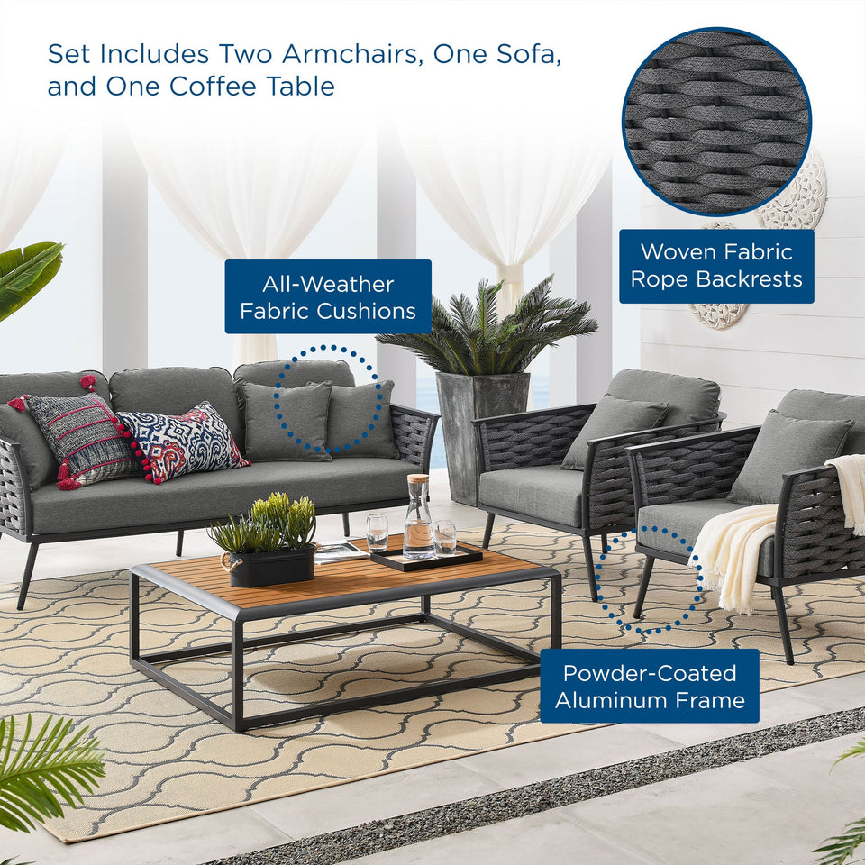 Stance 4 Piece Outdoor Patio Aluminum Sectional Sofa Set by Modway