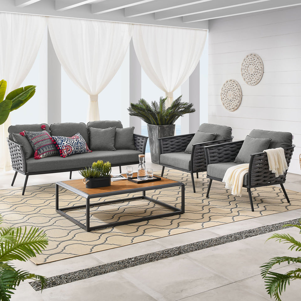 Stance 4 Piece Outdoor Patio Aluminum Sectional Sofa Set by Modway