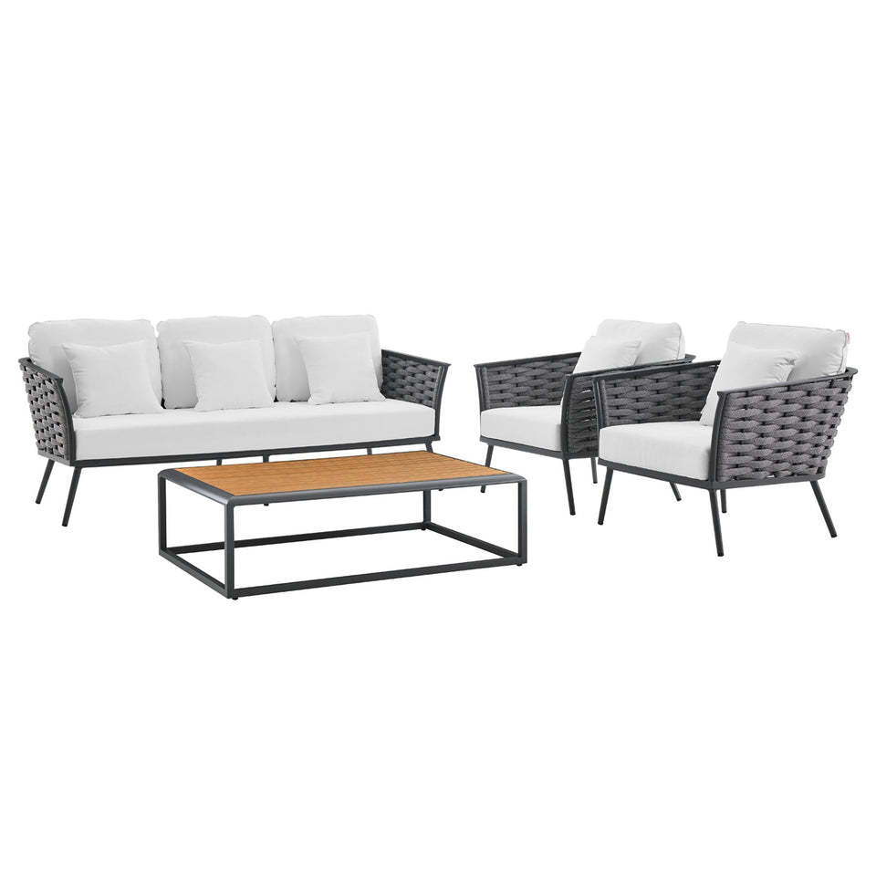 Stance 4 Piece Outdoor Patio Aluminum Sectional Sofa Set by Modway