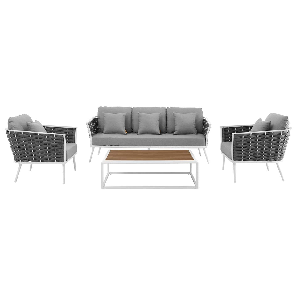 Stance 4 Piece Outdoor Patio Aluminum Sectional Sofa Set by Modway