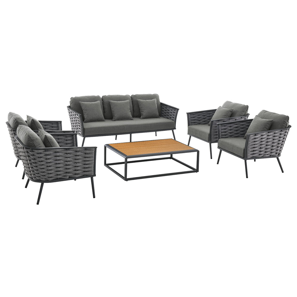 Stance 6 Piece Outdoor Patio Aluminum Sectional Sofa Set by Modway