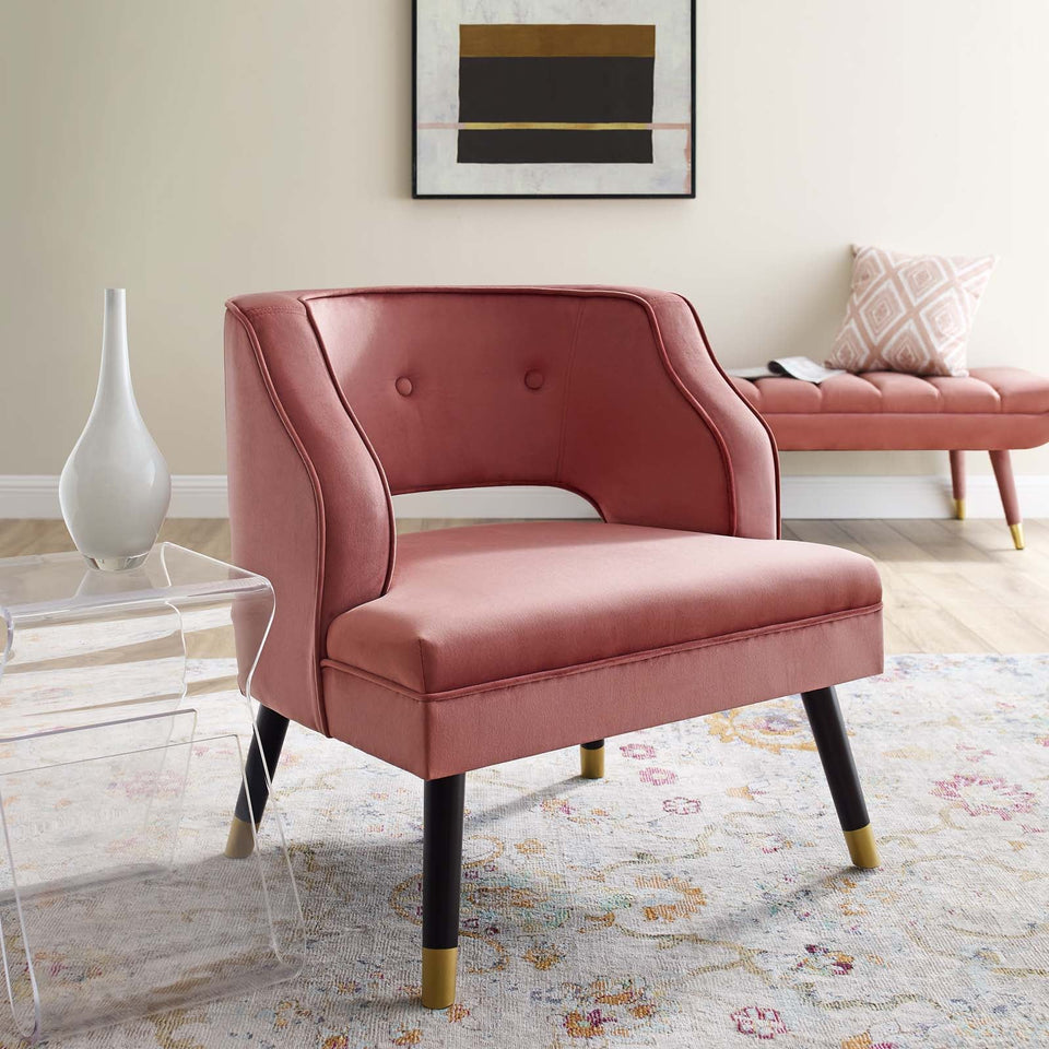 Traipse Button Tufted Open Back Performance Velvet Armchair by Modway
