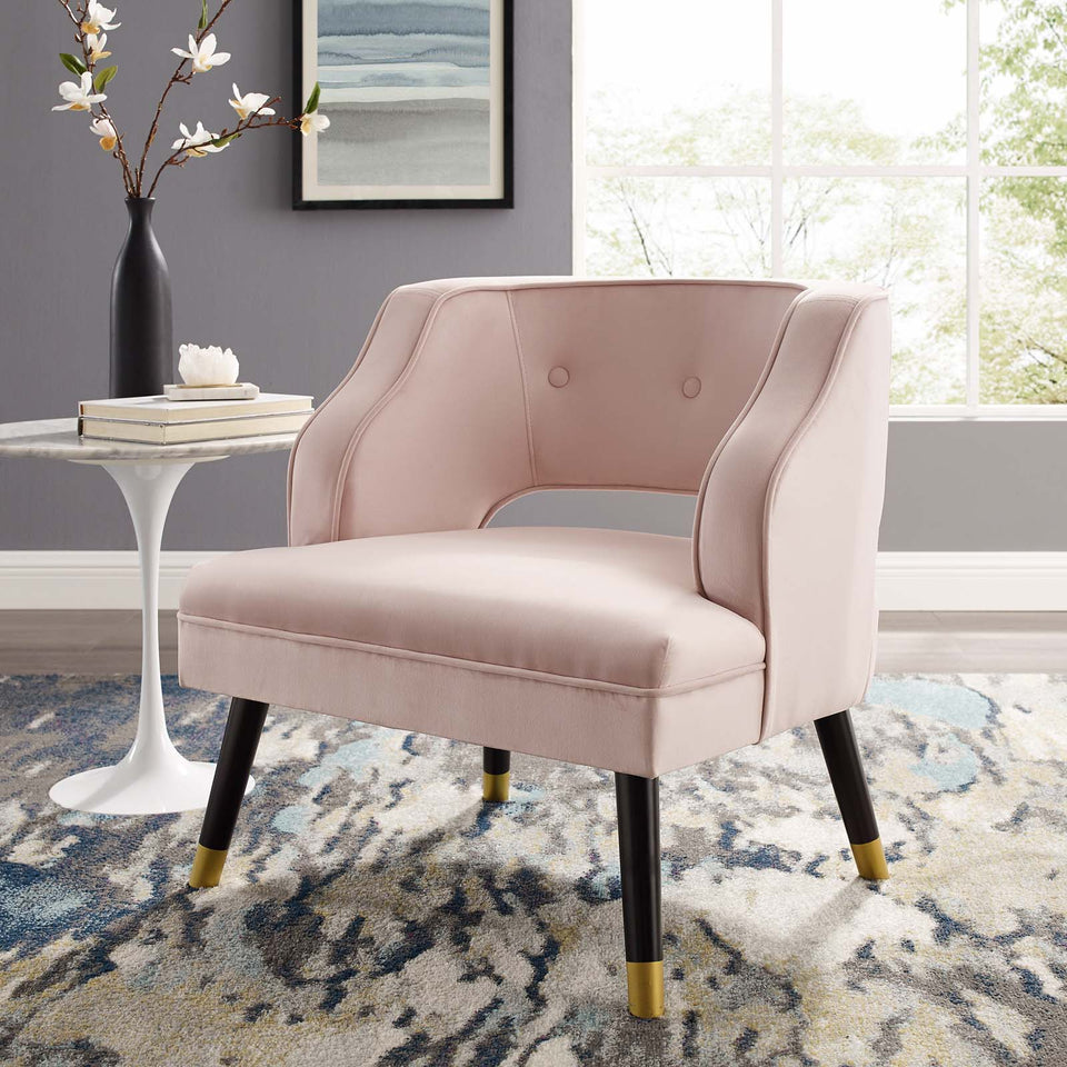 Traipse Button Tufted Open Back Performance Velvet Armchair by Modway