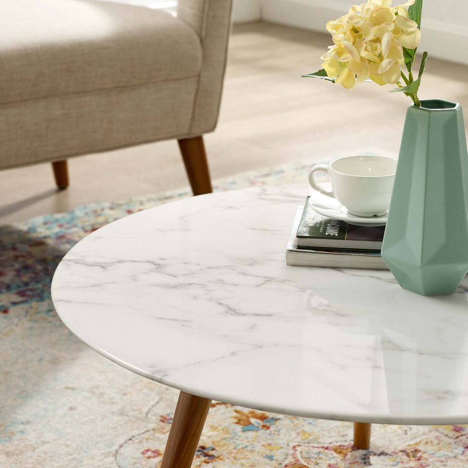 Lippa Round Artificial Marble Coffee Table with Tripod Base by Modway