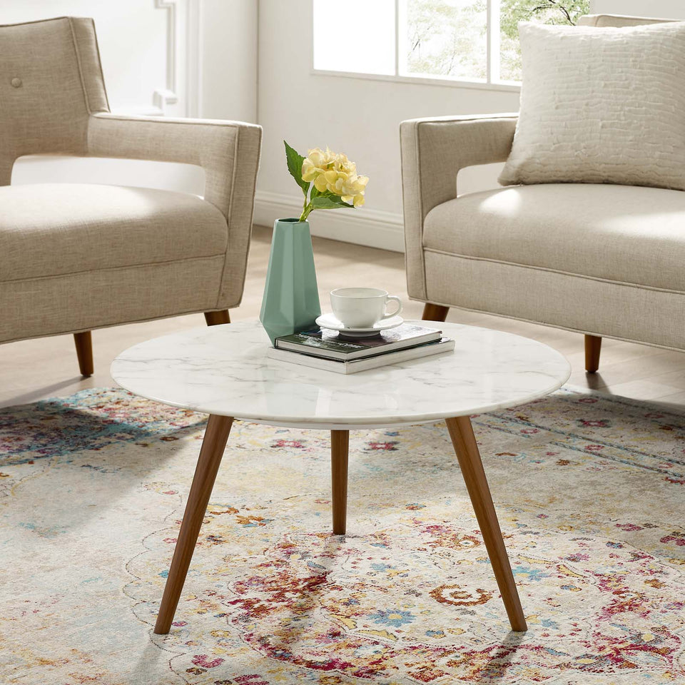 Lippa Round Artificial Marble Coffee Table with Tripod Base by Modway