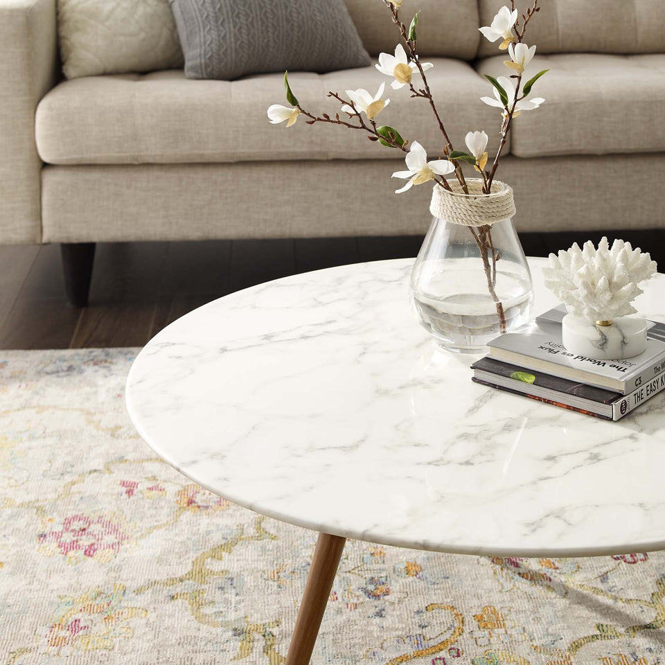 Lippa Round Artificial Marble Coffee Table with Tripod Base by Modway