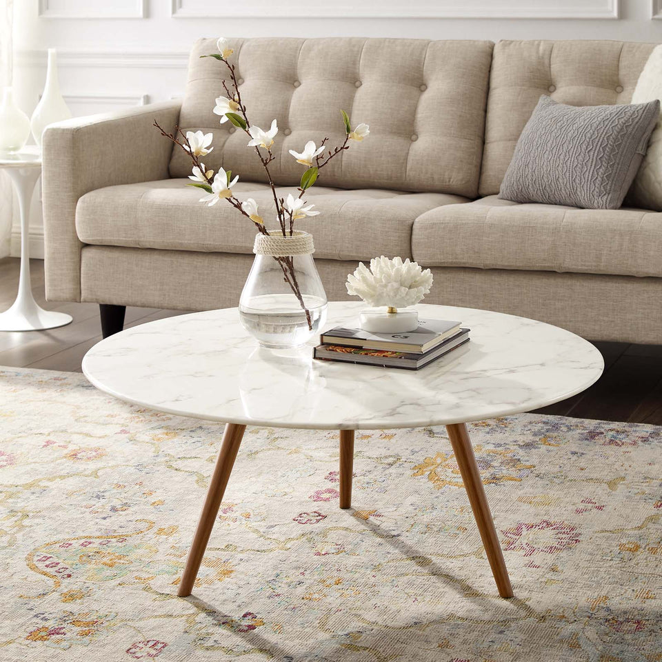 Lippa Round Artificial Marble Coffee Table with Tripod Base by Modway