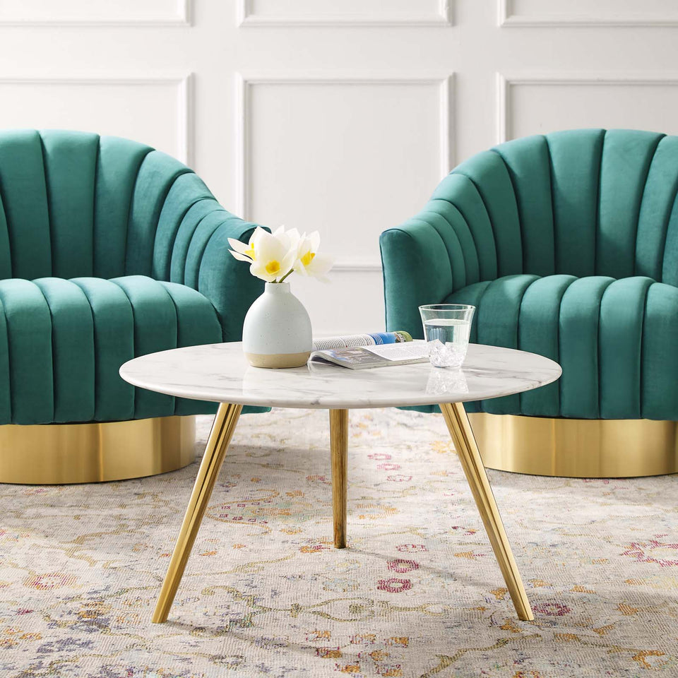 Lippa Round Artificial Marble Coffee Table with Tripod Base by Modway