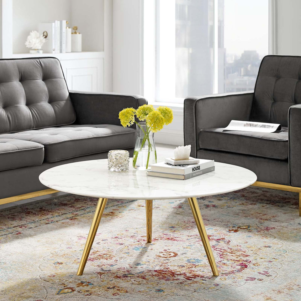 Lippa Round Artificial Marble Coffee Table with Tripod Base by Modway