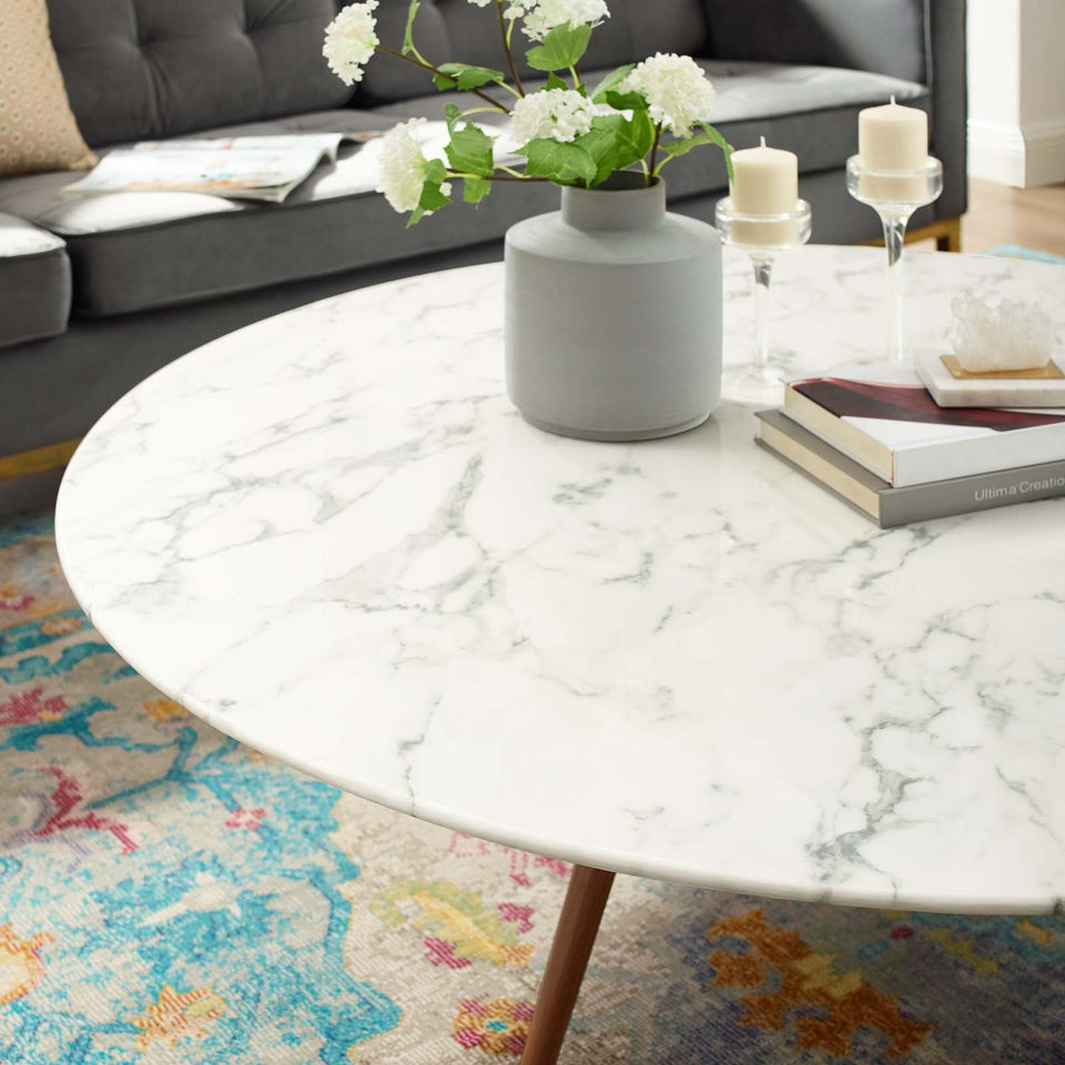 Lippa Round Artificial Marble Coffee Table with Tripod Base by Modway