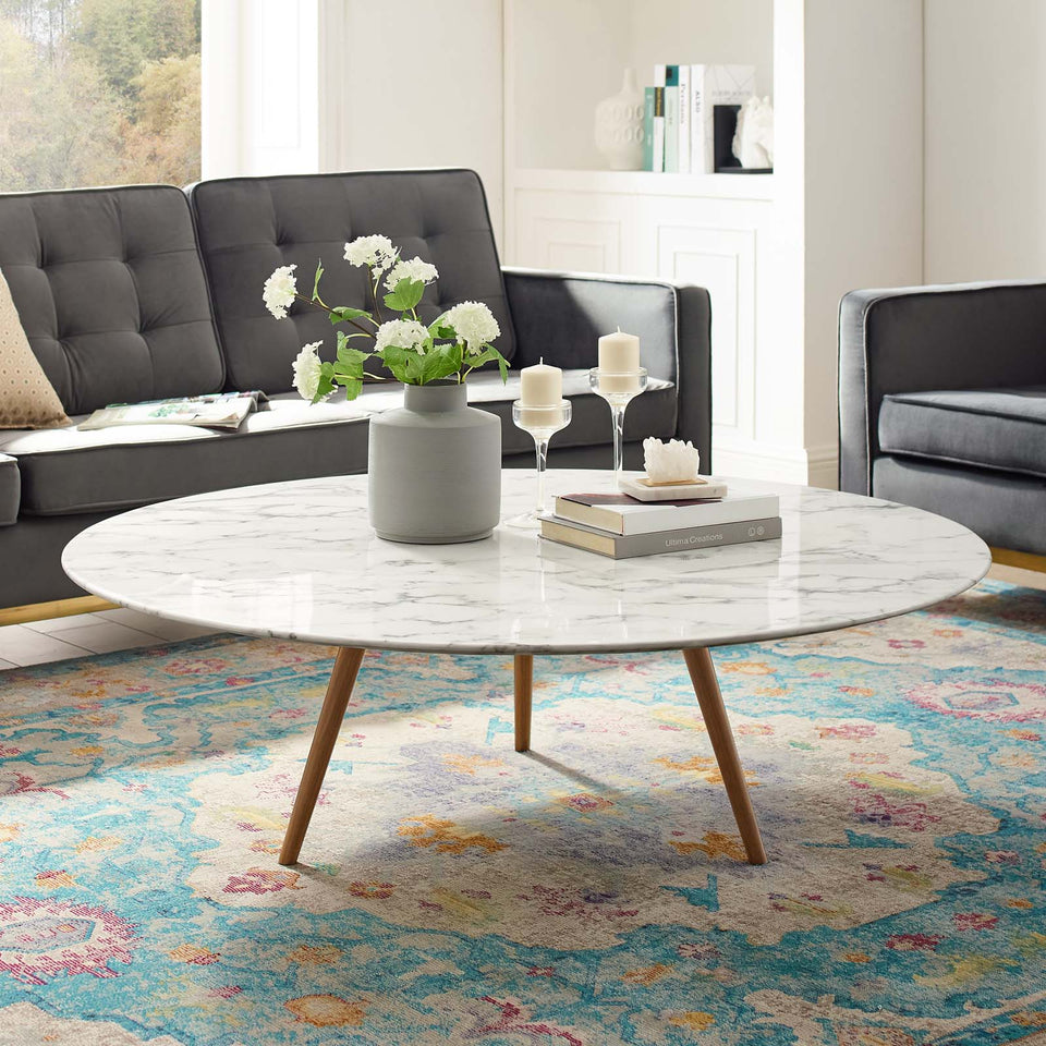 Lippa Round Artificial Marble Coffee Table with Tripod Base by Modway