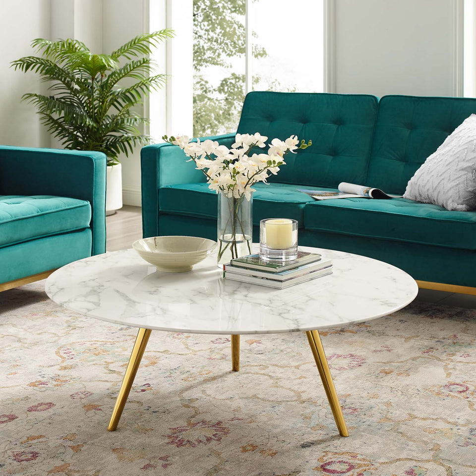 Lippa Round Artificial Marble Coffee Table with Tripod Base by Modway