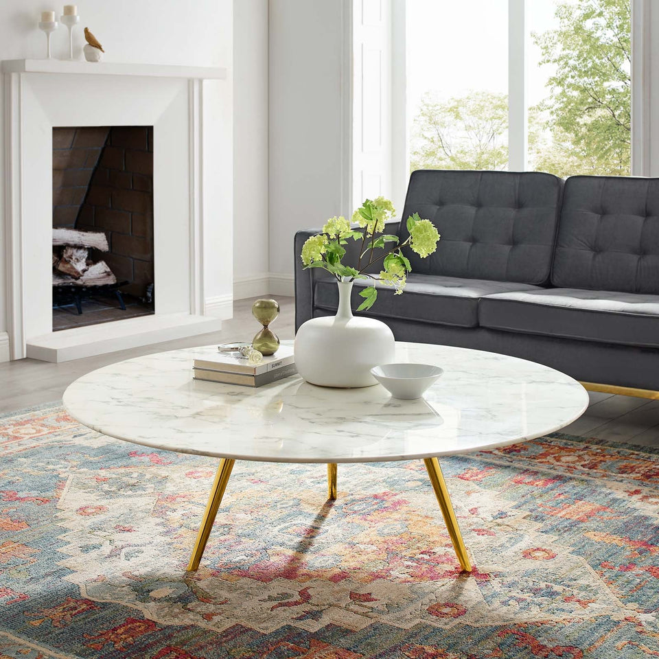 Lippa Round Artificial Marble Coffee Table with Tripod Base by Modway