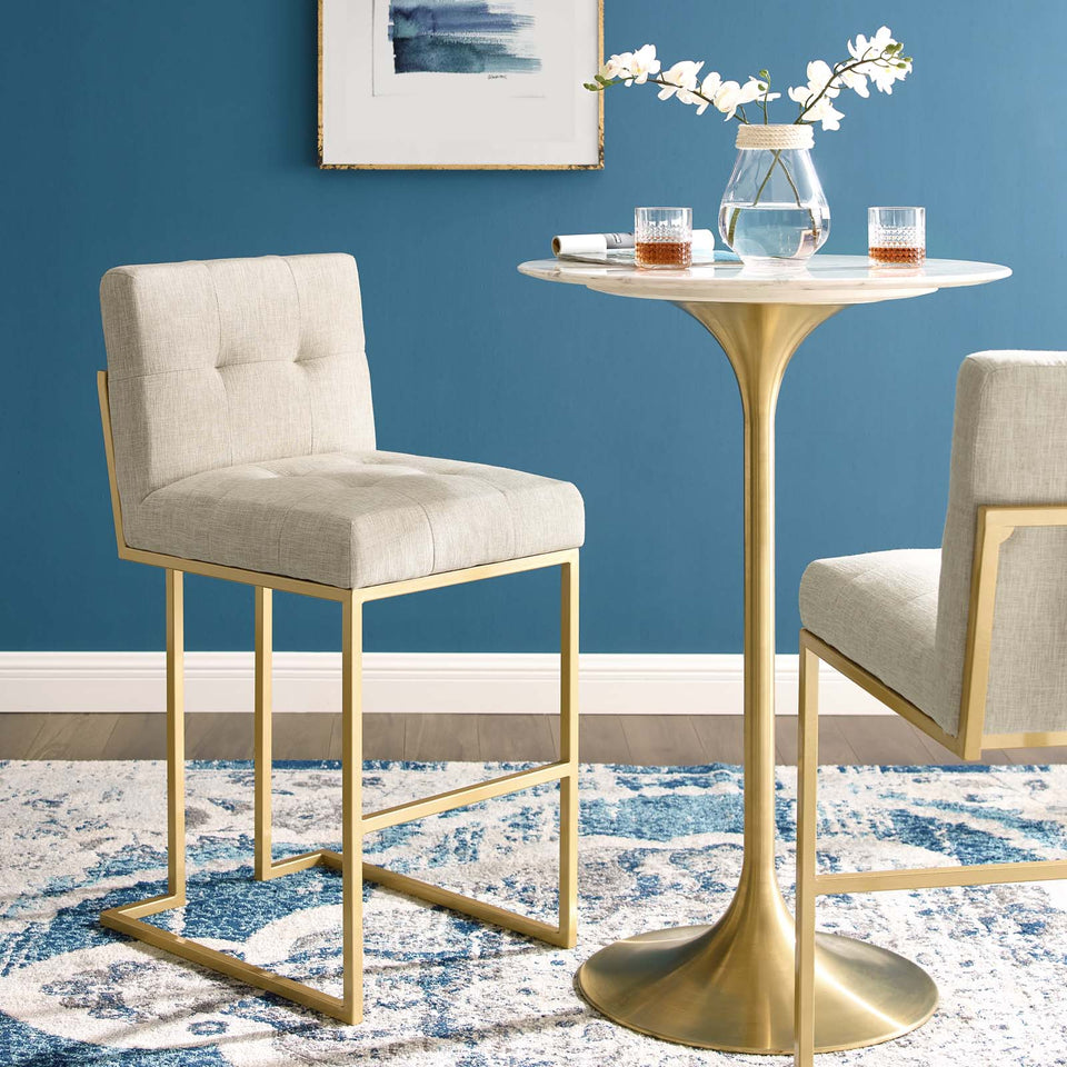 Privy Gold Stainless Steel Upholstered Fabric Bar Stool by Modway