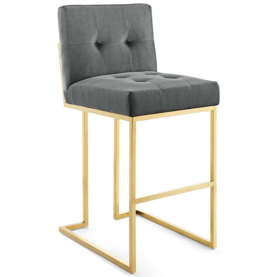 Privy Gold Stainless Steel Performance Velvet Bar Stool by Modway