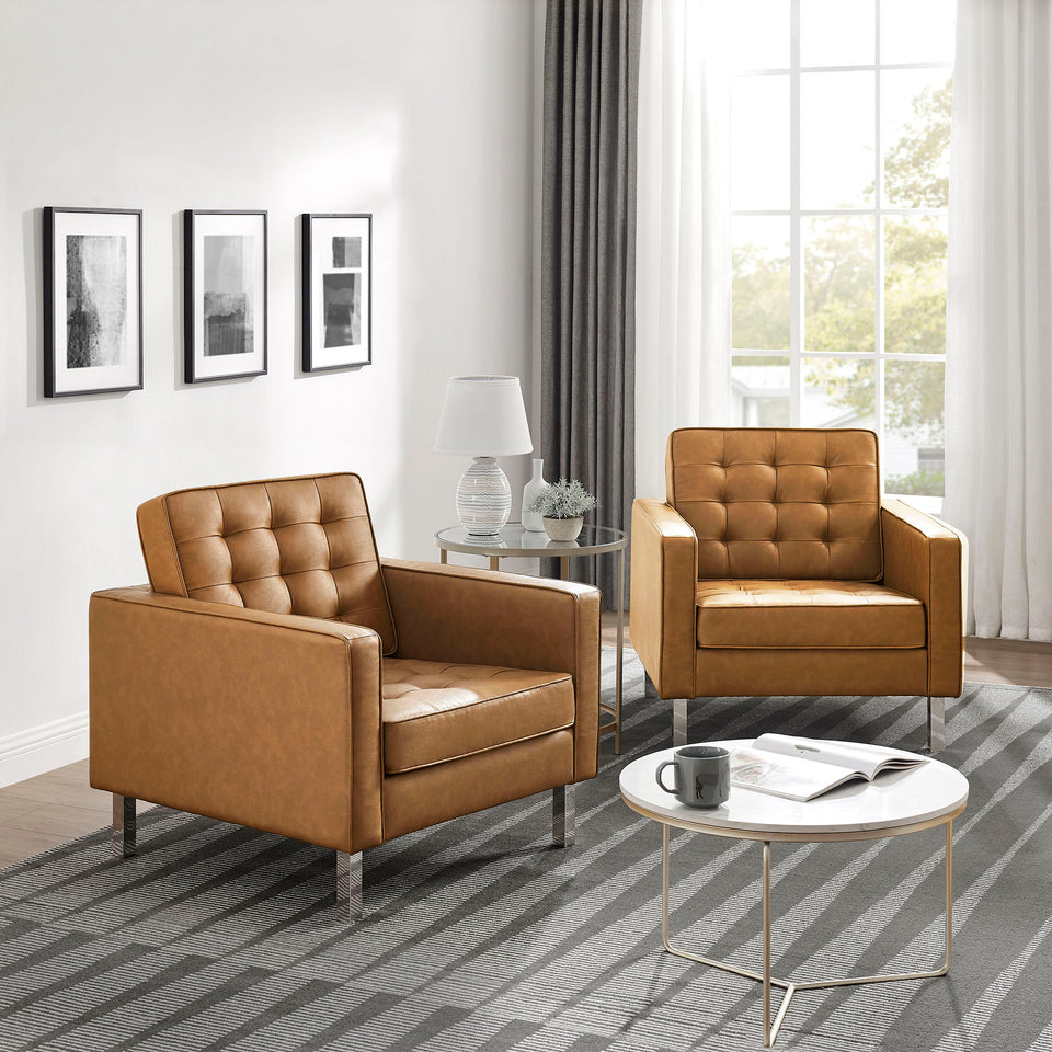 Loft Tufted Vegan Leather Armchairs Set of 2 by Modway