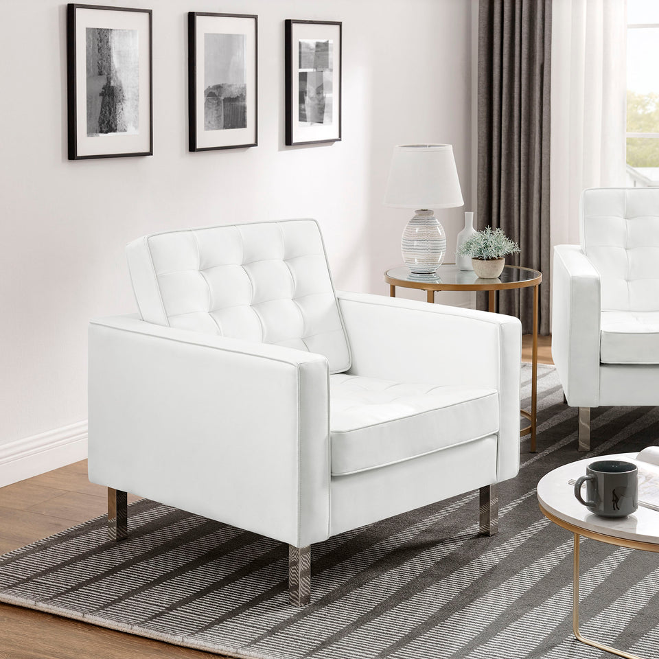 Loft Tufted Vegan Leather Armchairs Set of 2 by Modway
