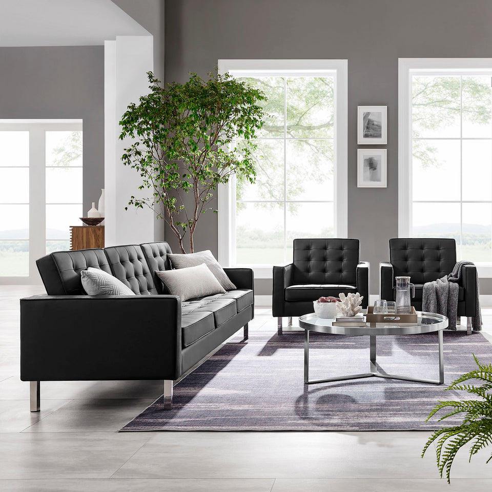 Loft 3-Piece Tufted Vegan Leather Furniture Set by Modway