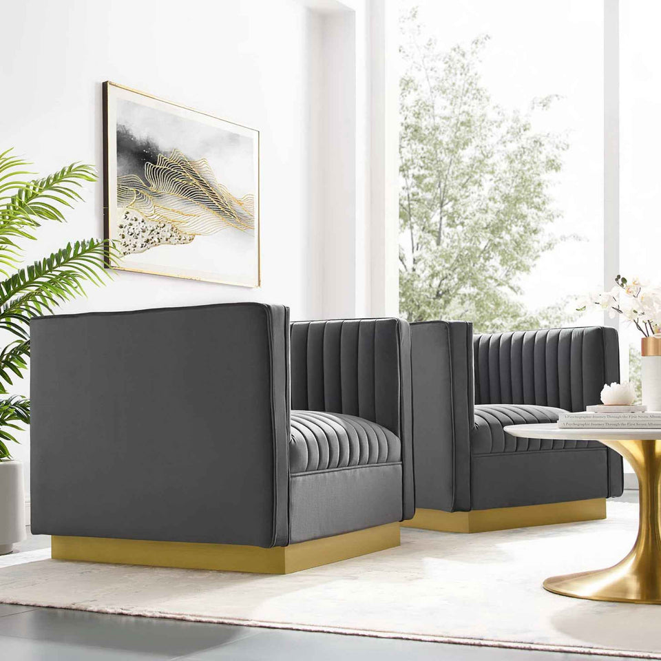 Sanguine Vertical Channel Tufted Upholstered Performance Velvet Armchair Set of 2 by Modway