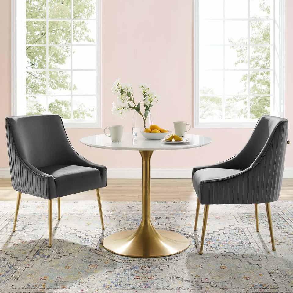 Discern Pleated Back Upholstered Performance Velvet Dining Chair Set of 2 by Modway