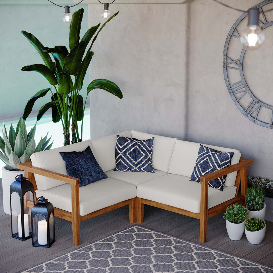 Bayport 3-Piece Outdoor Patio Teak Wood Sectional Sofa Set by Modway