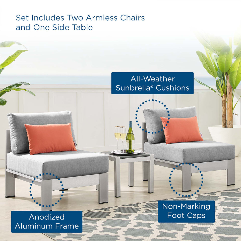 Shore 3 Piece Sunbrella® Fabric Outdoor Aluminum Set by Modway