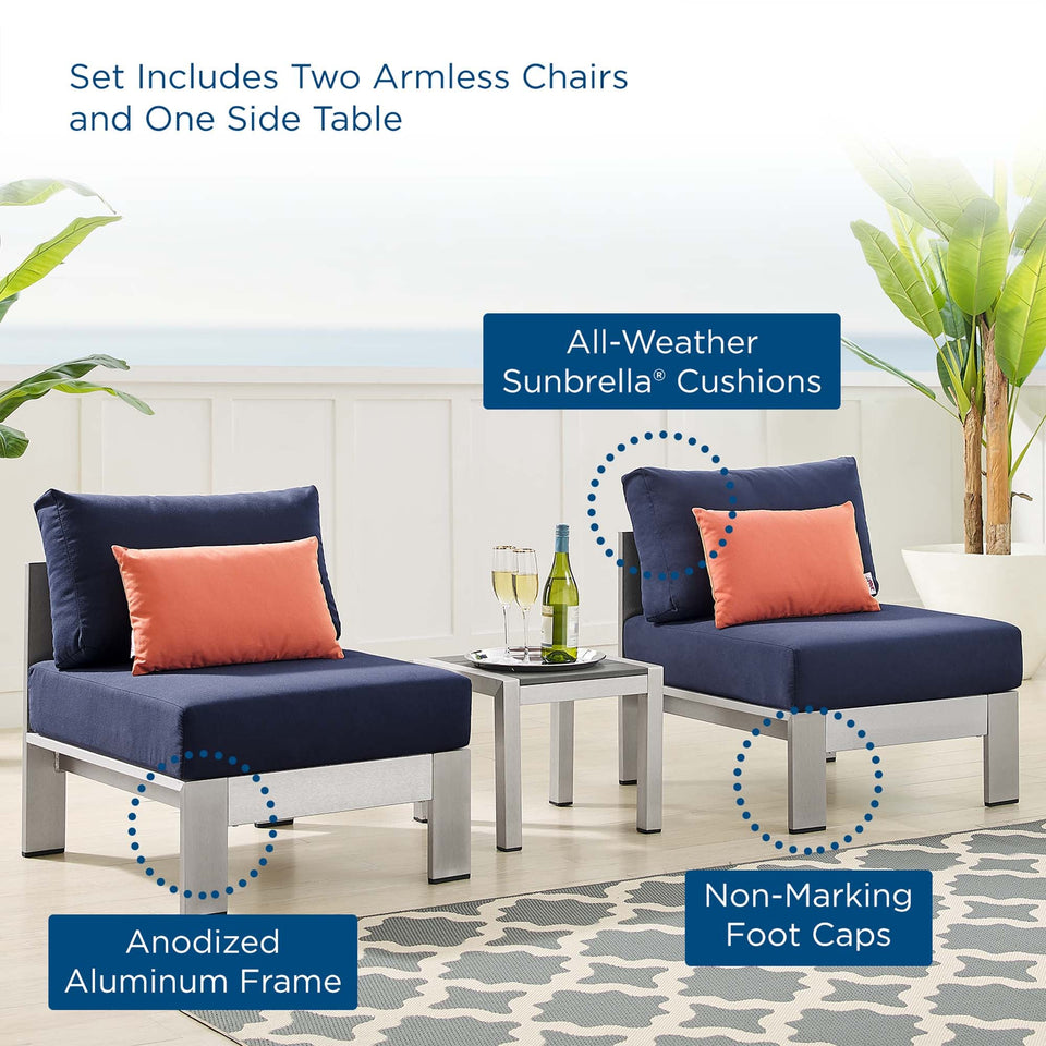 Shore 3 Piece Sunbrella® Fabric Outdoor Aluminum Set by Modway
