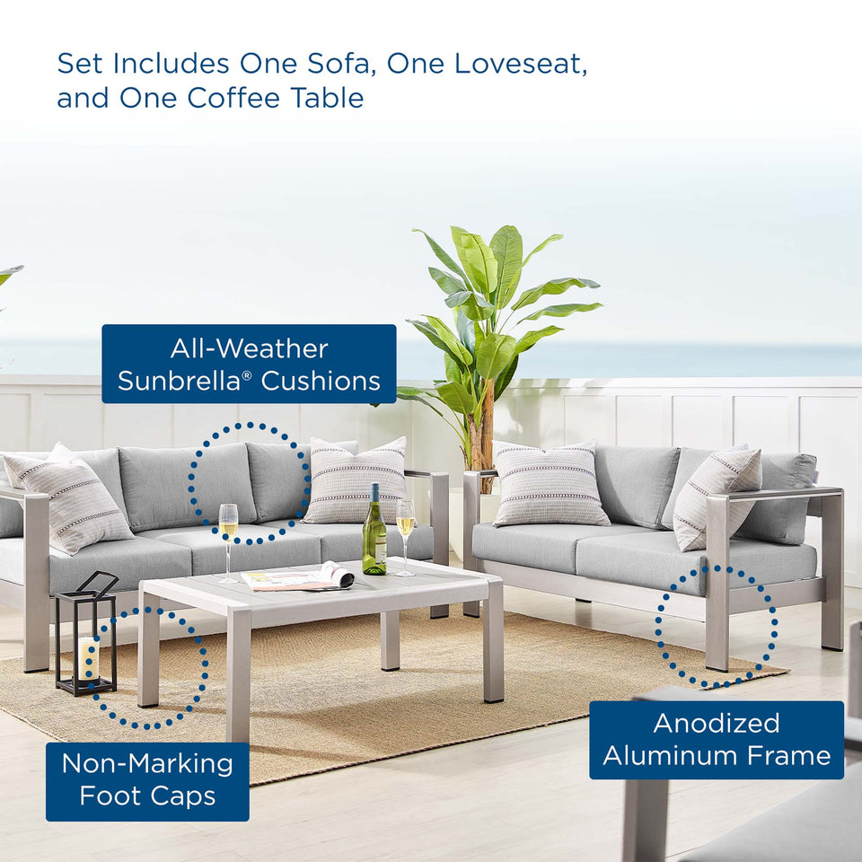 Shore 3 Piece SunbrellaÂ® Fabric Outdoor Patio Aluminum Set by Modway