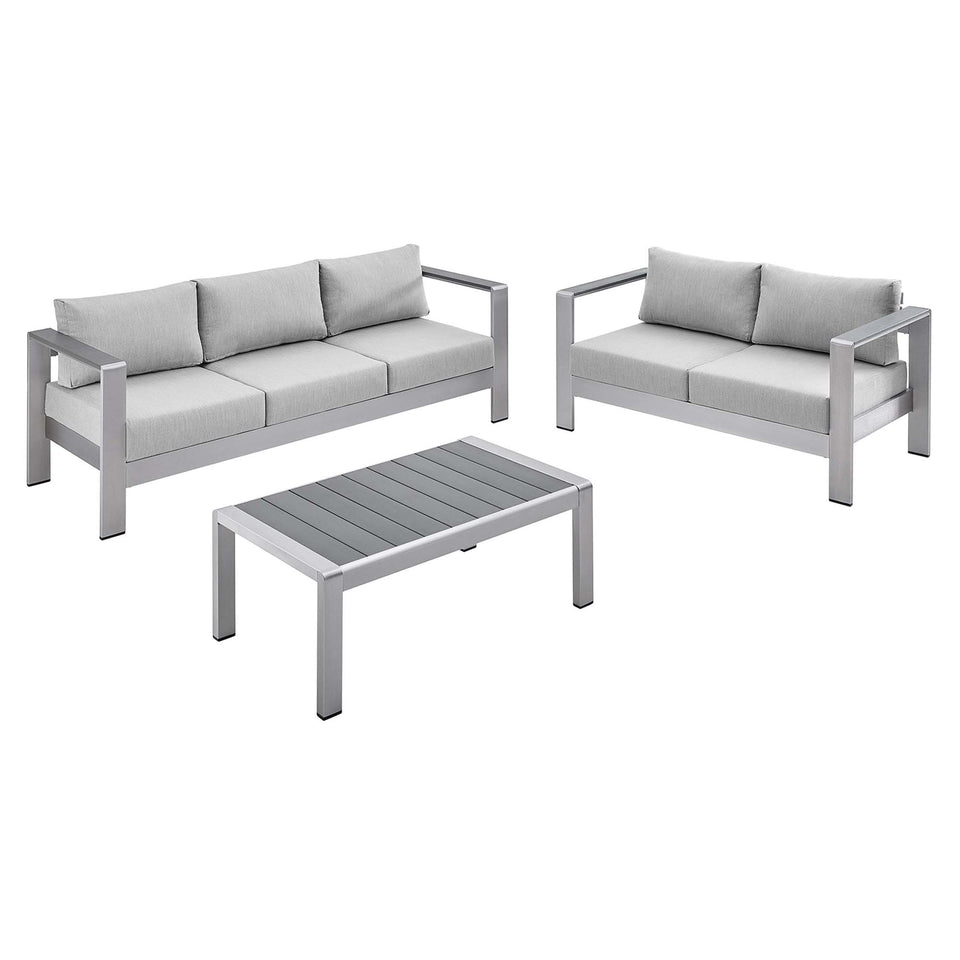 Shore 3 Piece SunbrellaÂ® Fabric Outdoor Patio Aluminum Set by Modway