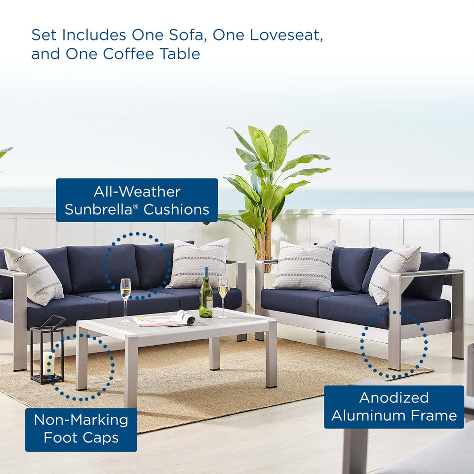 Shore 3 Piece SunbrellaÂ® Fabric Outdoor Patio Aluminum Set by Modway