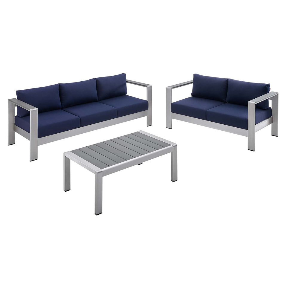 Shore 3 Piece SunbrellaÂ® Fabric Outdoor Patio Aluminum Set by Modway