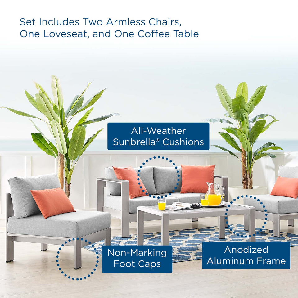 Shore 4 Piece Sunbrella® Fabric Outdoor Aluminum Set by Modway