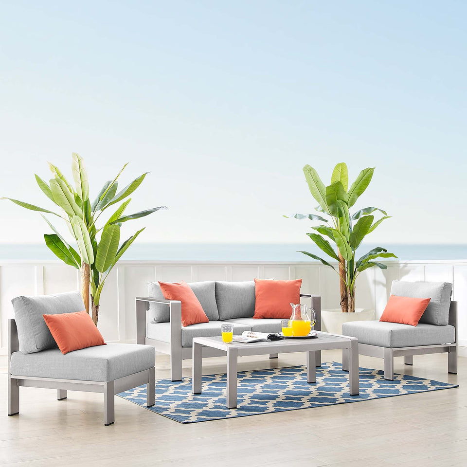 Shore 4 Piece Sunbrella® Fabric Outdoor Aluminum Set by Modway