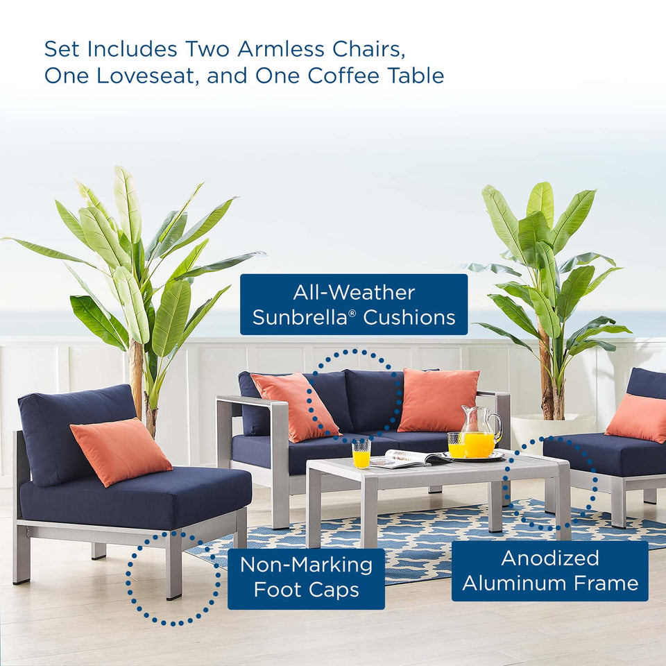 Shore 4 Piece Sunbrella® Fabric Outdoor Aluminum Set by Modway