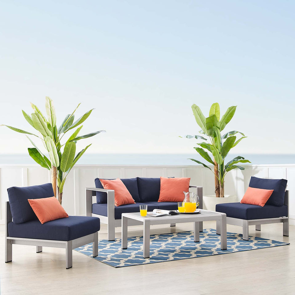 Shore 4 Piece Sunbrella® Fabric Outdoor Aluminum Set by Modway