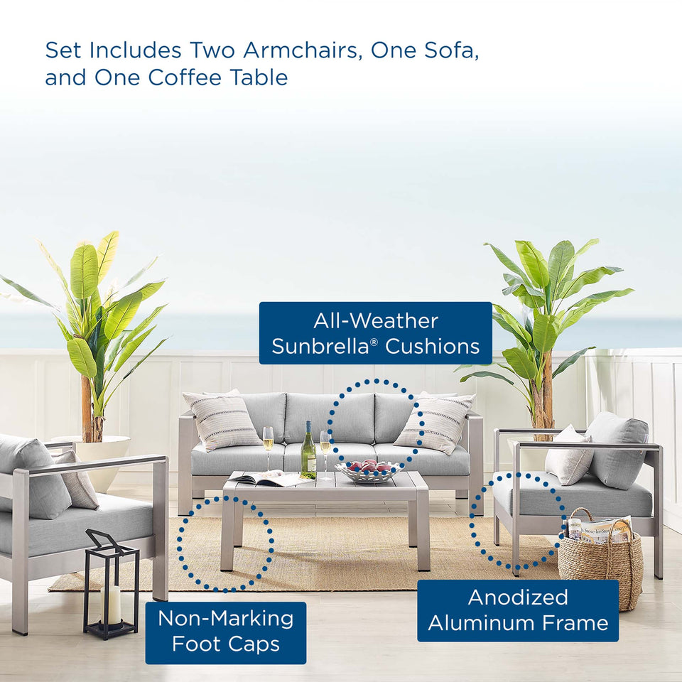 Shore 4 Piece SunbrellaÂ® Fabric Outdoor Patio Aluminum Set by Modway