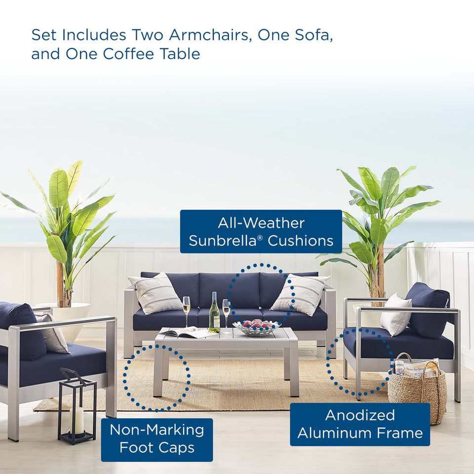 Shore 4 Piece SunbrellaÂ® Fabric Outdoor Patio Aluminum Set by Modway