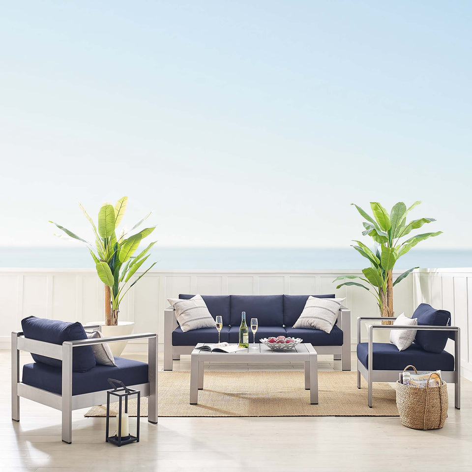 Shore 4 Piece SunbrellaÂ® Fabric Outdoor Patio Aluminum Set by Modway