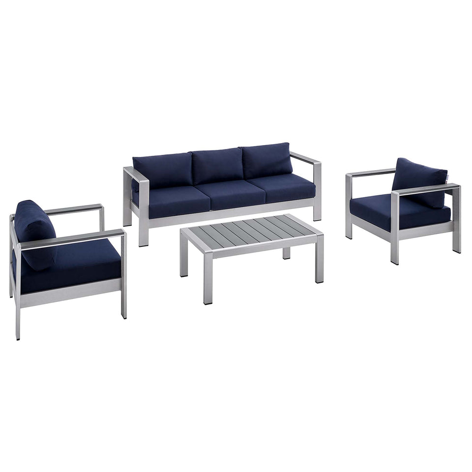 Shore 4 Piece SunbrellaÂ® Fabric Outdoor Patio Aluminum Set by Modway