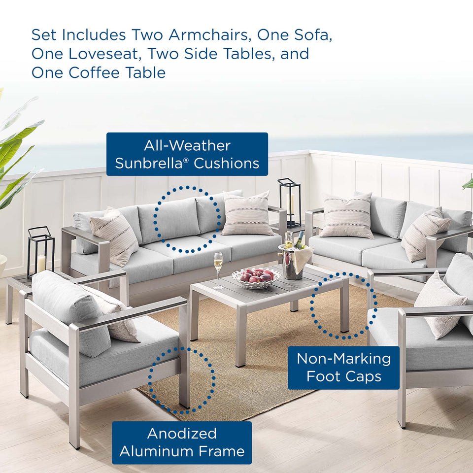 Shore 7 Piece SunbrellaÂ® Fabric Outdoor Patio Aluminum Set by Modway