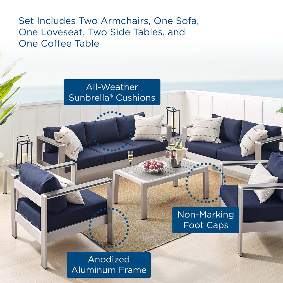 Shore 7 Piece SunbrellaÂ® Fabric Outdoor Patio Aluminum Set by Modway