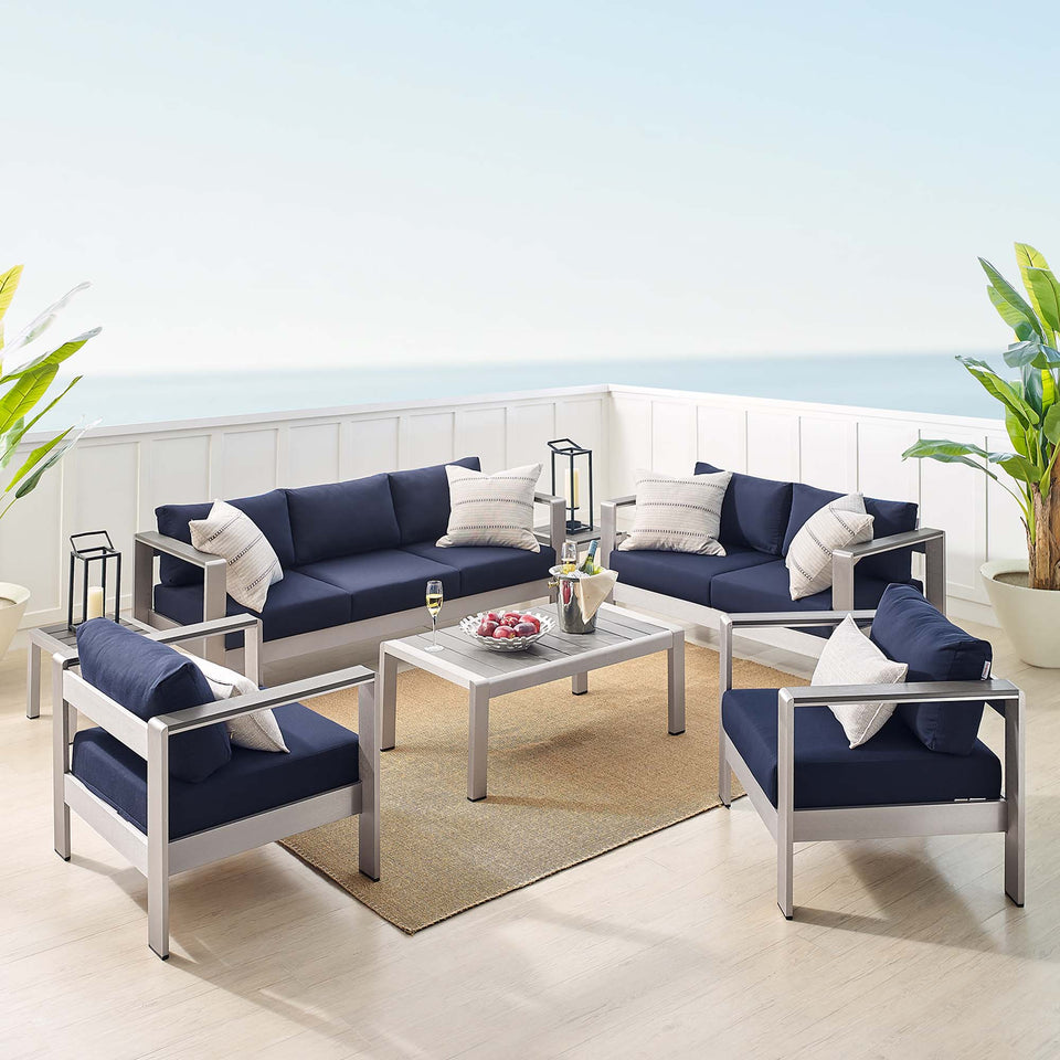 Shore 7 Piece SunbrellaÂ® Fabric Outdoor Patio Aluminum Set by Modway